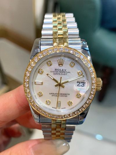 Rolex Datejust 31mm Diamond Bezel Two-tone Gold Band White MOP Face Lady Watch